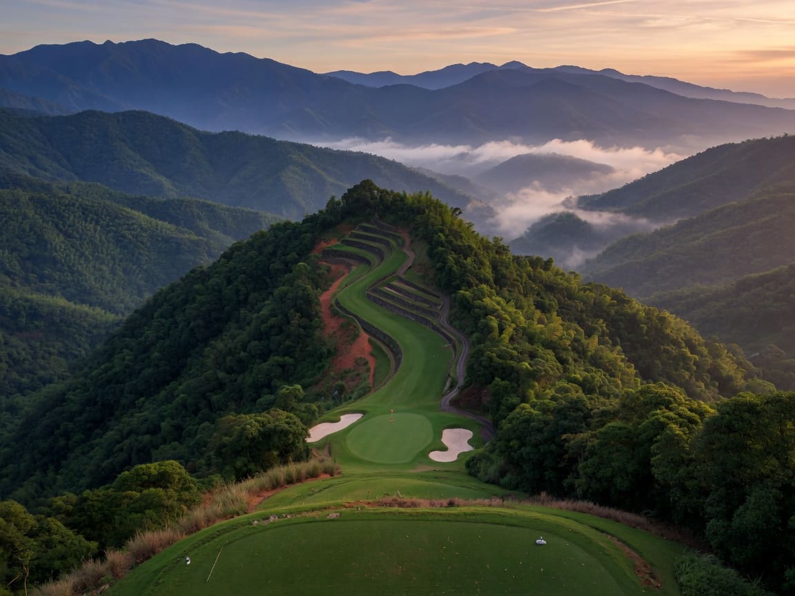 台灣山地球場，從高處看向谷地果嶺